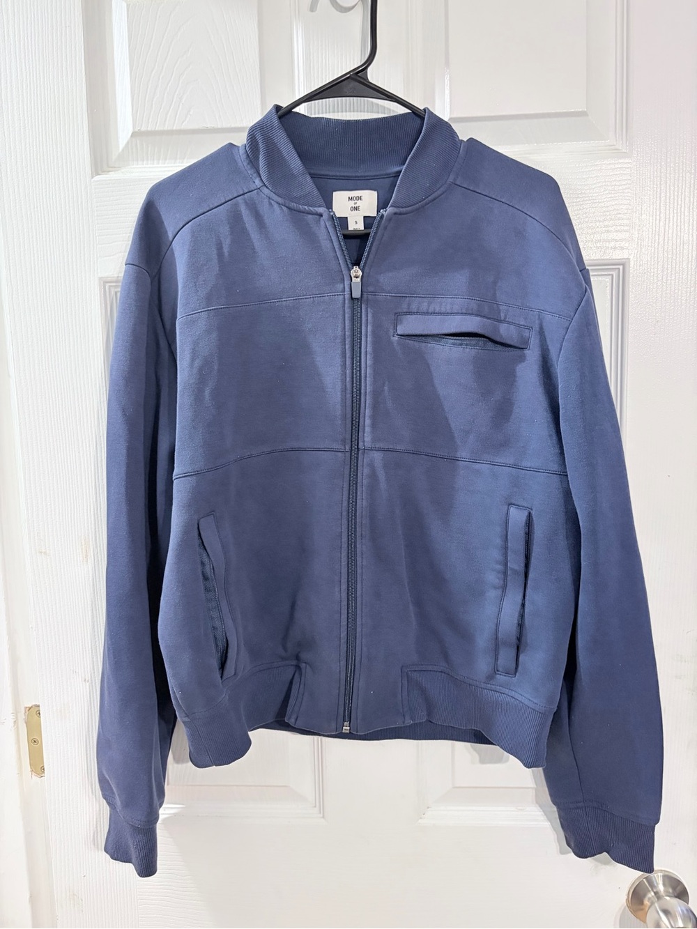 Mode of One Men’s S Navy Full Zip Bomber Track Jacket Stretch